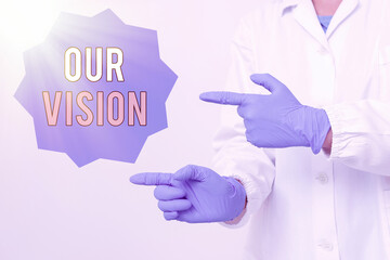 Writing note showing Our Vision. Business concept for an aspirational description of what an...
