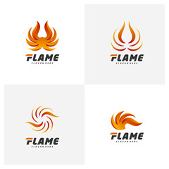 Set of Fire Flame Logo design vector template. Red drop Logotype concept icon.