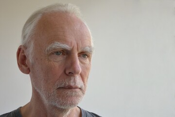 Portrait of an old gray haired unshaven man with a thoughtful look close up
