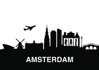 Amsterdam Netherlands Skyline Landscape Vector Graphic Silhouette 