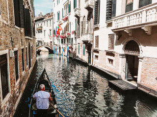 Fototapeta na wymiar A beautiful view of a gondola in Venice city at Italy.