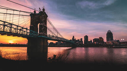 Cincinnati skyline during sunset
