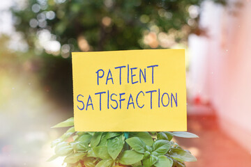 Handwriting text writing Patient Satisfaction. Conceptual photo the extent to which a patient is...