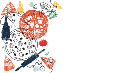 Vector  isolated Vertical Pizza Pattern. Can be yused for decoration and covering on the wall background. Concept of restaurant sign. Design element of menu for advertising and promotion.