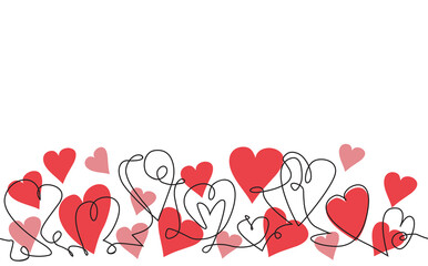 Pattern with hearts hand drawn with thin line Isolated on white background. Vector illustration. Can be yused for decoration and covering in your design works.