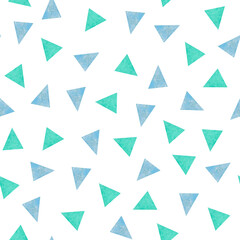 Seamless geometric pattern, blue, green on white background 