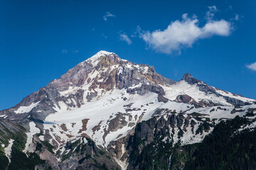 Obraz premium Looking east at the west slopes of Mt Hood, from the Lolo pass road