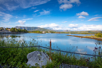 Summer and blue sky with white clouds, Nordland county
