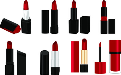 Set of Simple Lipstick Vector Design in Red