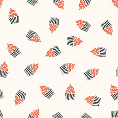 Cupcake orange seamless pattern. Texture for birthday - fabric, wrapping, textile, wallpaper, apparel. 