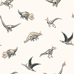 X-Ray Dino Party seamless vector pattern. Texture for birthday - fabric, wrapping, textile, wallpaper, apparel. 