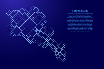 Armenia map from blue pattern from a grid of squares of different sizes and glowing space stars. Vector illustration.