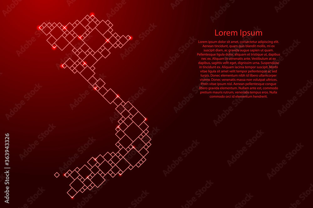 Wall mural vietnam map from red pattern from a grid of squares of different sizes and glowing space stars. vect
