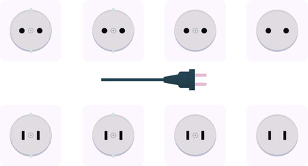 Different realistic white electric outlets