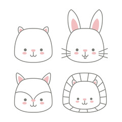 set of icons animals baby kawaii on white background