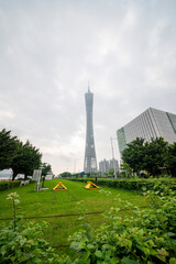 Fototapeta premium The city public transport commuter trains the railway in guangzhou tower.