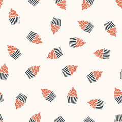 Cupcake orange seamless vector pattern. Texture for birthday - fabric, wrapping, textile, wallpaper, apparel. 