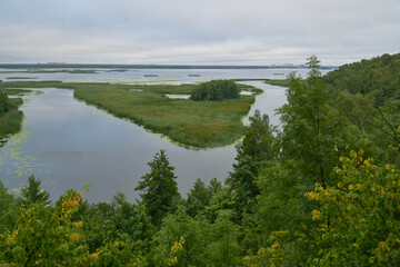 View of the Voronezh reservoir from the right bank on a summer morning