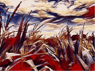 watercolor painting of a corn field