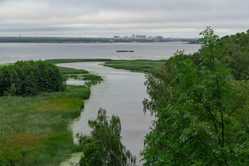 View of the Voronezh reservoir from the right bank on a summer morning