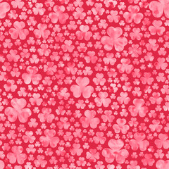 Watercolor red clover leaves on dark background. St.Patrick's Day. Seamless pattern. Marmaris texture. Watercolor stock illustration. Design for backgrounds, wallpapers, covers, textile, packaging.