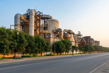 The petrochemical industry refinery is by the road;