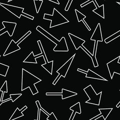 Arrows in different directions. Seamless pattern. Cover design, fabric, paper for packaging, background, wallpaper. Black and white colors.