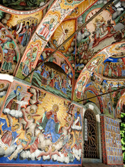 Portico of Rila Monastery in RILA, BULGARIA. The largest and most famous Eastern Orthodox monastery in Bulgaria, also a listed UNESCO World Heritage Site
