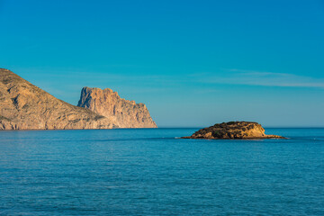 Fototapeta na wymiar Landscape with an island, and the Ifach Rock