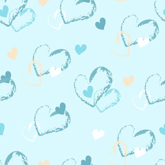 Handmade vector seamless heart pattern with vintage pattern on a white isolated background, flat. Romantic background, symbol, wrapping, gifts, holiday, greeting card, decoration.