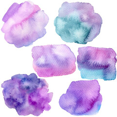 Watercolor hand painted swashes,splashes, blobs, brush strokes, jpg , isolated on white