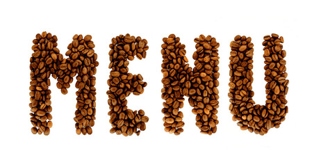 Menu word made from coffee beans