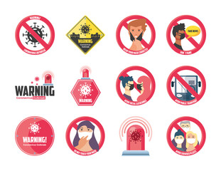 set of icons security measures and precautions, warning signs