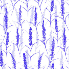 Seamless pattern with graphic violet lavender flowers. Template for fabric, paper, invitations.