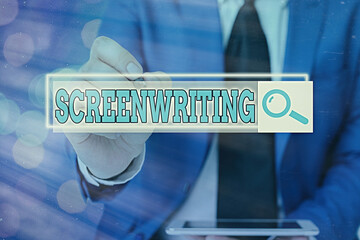Writing note showing Screenwriting. Business concept for the art and craft of writing scripts for...