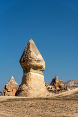 Fototapeta na wymiar Beautiful landscape of ancient geological formation in Cappadocia valley, Turkey