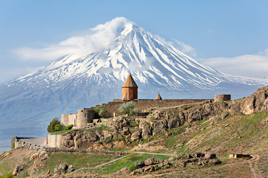 Khor Virap Monastery with the Mount Ararat in the background in Armenia