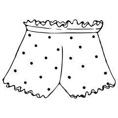 set of female sexy underwear - cute panties shorts, vector elements in doodle style with black outline