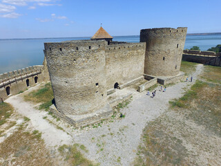 View of the Akkerman fortress from the drone which is on the bank of the Dniester estuary, in...
