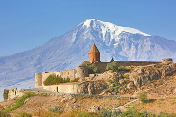 Khor Virap Monastery with the Mount Ararat in the background in Armenia