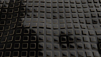 wavy surface with black squares. 3d rendering
