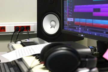 Music Audio Production Studio Speaker and Keyboard Headphones