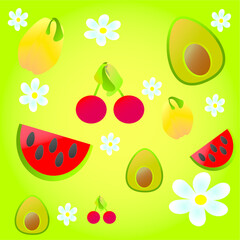 bright summer fruit abstract illustration 