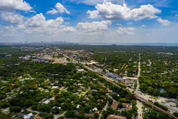 Tram track through south Miami FL aerial drone photo