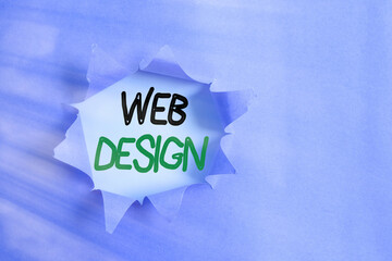 Writing note showing Web Design. Business concept for website creation which includes layout,...