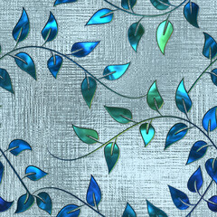 Naklejki  Bezszwowa tekstura z wzorem liści, efekt witrażu, ilustracja 3d