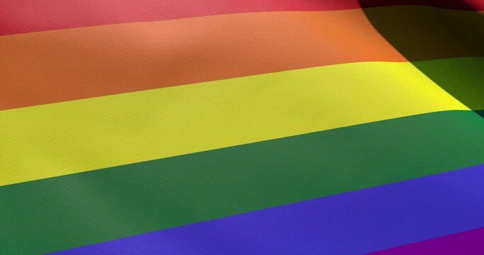 3d lgbtq flag background. Gay banner waving. Rainbow color. Macro view. Diversity and gender rights concept. Gay pride symbol. 4k animation.
