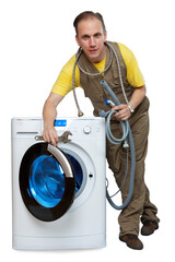 The repairman near the washing machine
