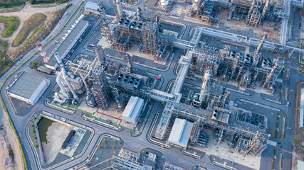 Aerial view of Oil and gas Refinery industry.