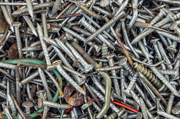 rusty old iron nails texture close up